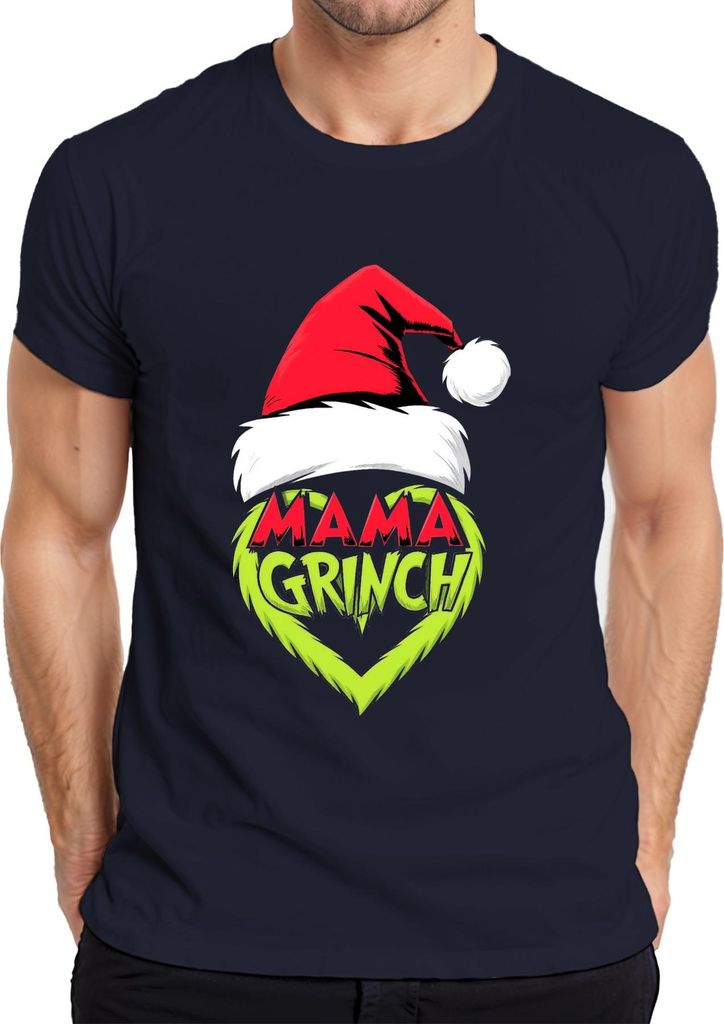 Mama Grinch Weihnachten Weihnachtsmütze Grinch Herz Lustig Mutter Herren T-Shirt, Navy, XL