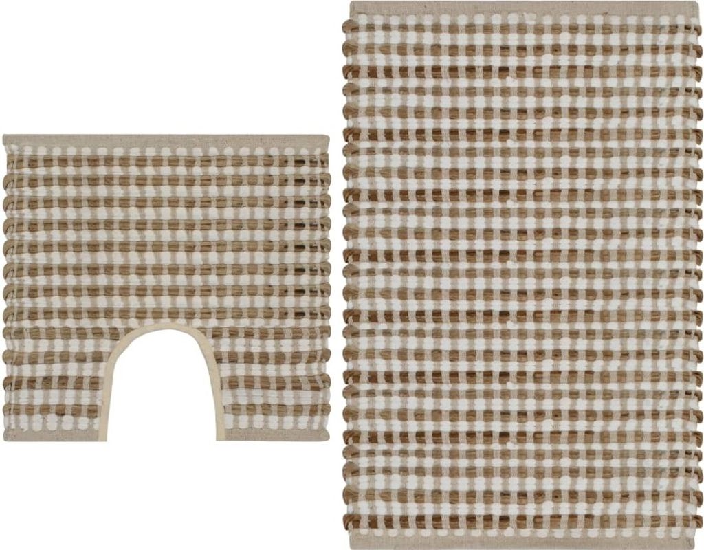 The Living Store Handgewebtes Badematten-Set Jute Stoff Natur und Weiß