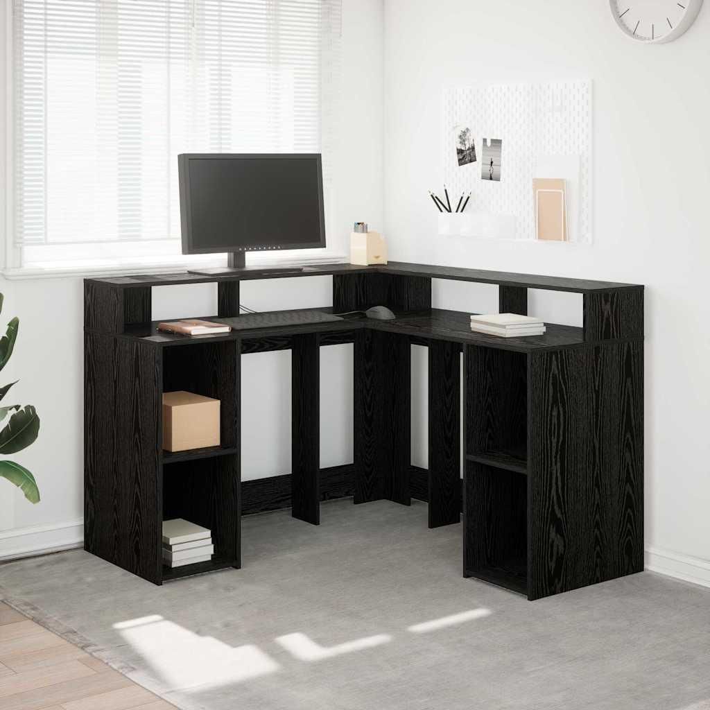 "WINTER SALE"Schreibtisch - elegantes Design - Computertisch/Bürotisch - mit Regal Schwarz Eichen-Optik 130x130x91cm Promotion872930 - Schreibtische