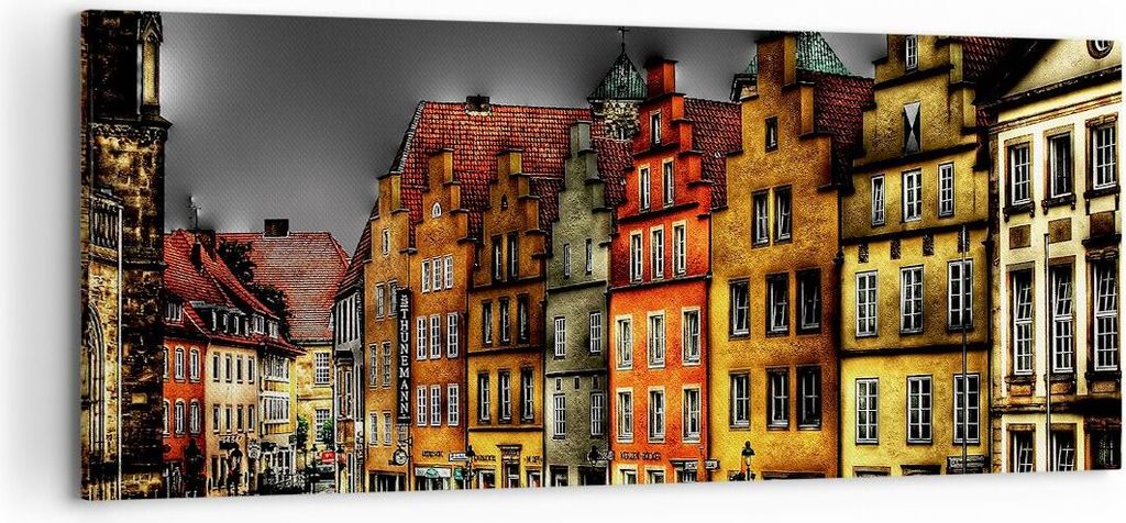 Bild auf Leinwand - Leinwandbild - Bunte Häuser historische Denkmäler - 120x50cm - Wand Bild - Wanddeko - Leinwanddruck - Bilder - Kunstdruck - L...