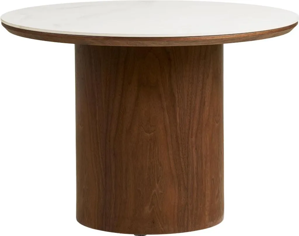Table basse Frida céramique blanche et brun foncé résistante 60cm