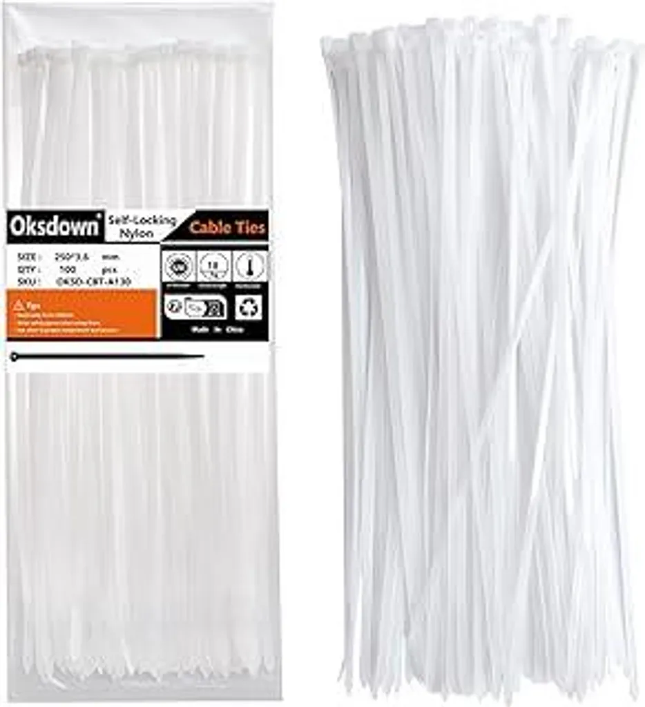 100 Fascette Bianche 250x3,6mm | Nylon 6.6 Professionale Alta Resistenza