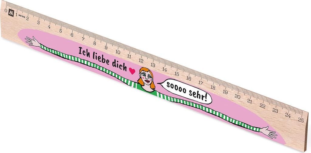 Metrie, Didakt-M07 Holzlineal, bedrucktes Ich liebe dich - Frau, 25 cm