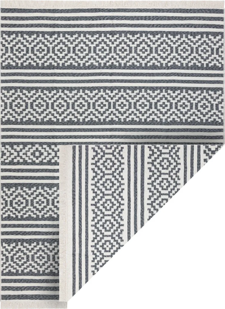 Grand tapis de salon 140x190 cm design gris et crème pour décoration