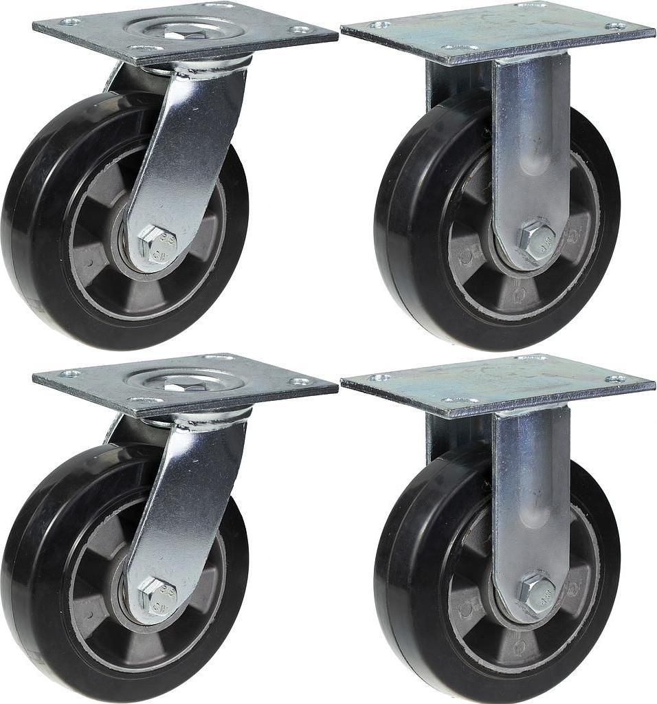 152mm 6" Lenkrollen aus schwarzem Gummi, drehbar und feststehend, Tragfähigkeit 1320kg, 4er Set