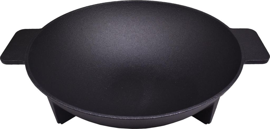 Gusseisen Wokpfanne Ø 34 cm mit zwei Haltegriffen für Herd, Backofen & Grill