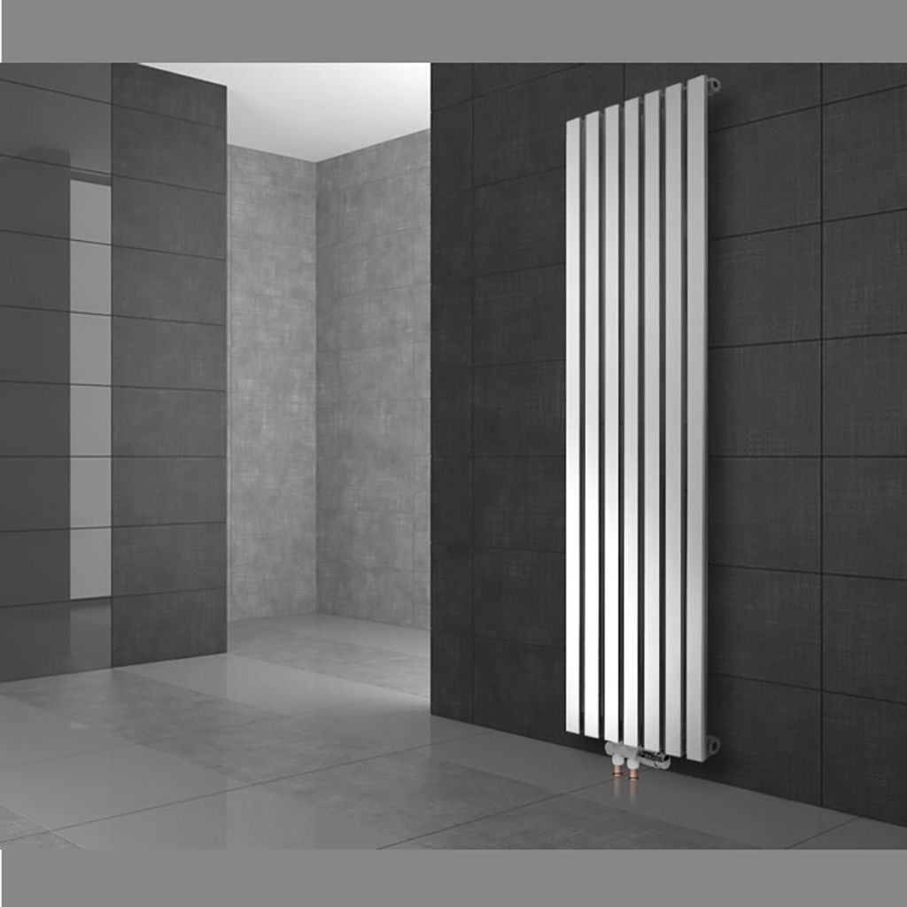LuxeBath Stella Design Paneelheizkörper Mittelanschluss 480 x 1800 mm Weiß mit Anschlussgarnitur inkl. Thermostat Durchgang Boden Weiß , ohne He...