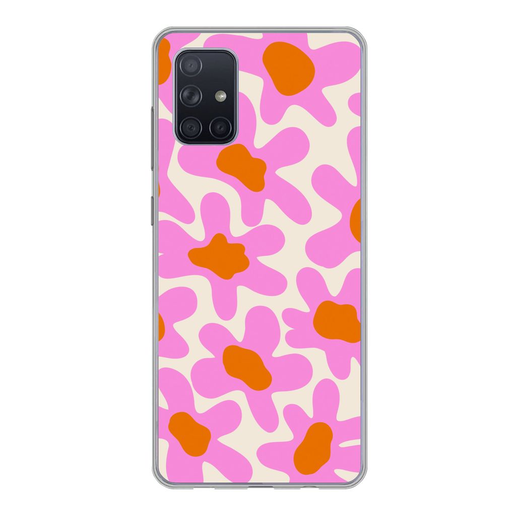 MuchoWow Handyhülle Schutzhülle Hülle für Samsung Galaxy A51 Blume - Rosa - Muster Silikon Softcase Handy Hülle - Schutzabdeckung - Geburtst...