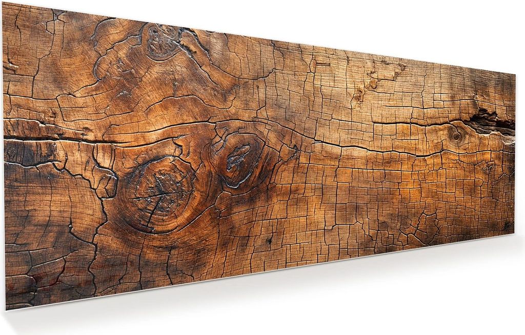 Glasbild 100x40cm in XXL für Wohnzimmer, Schlafzimmer Motiv Vintage Holzmaserung
