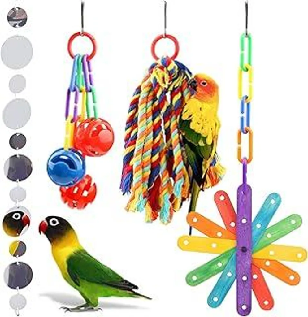 Parco Giochi per Uccellini: 4 Pezzi in Legno Naturale e Colori