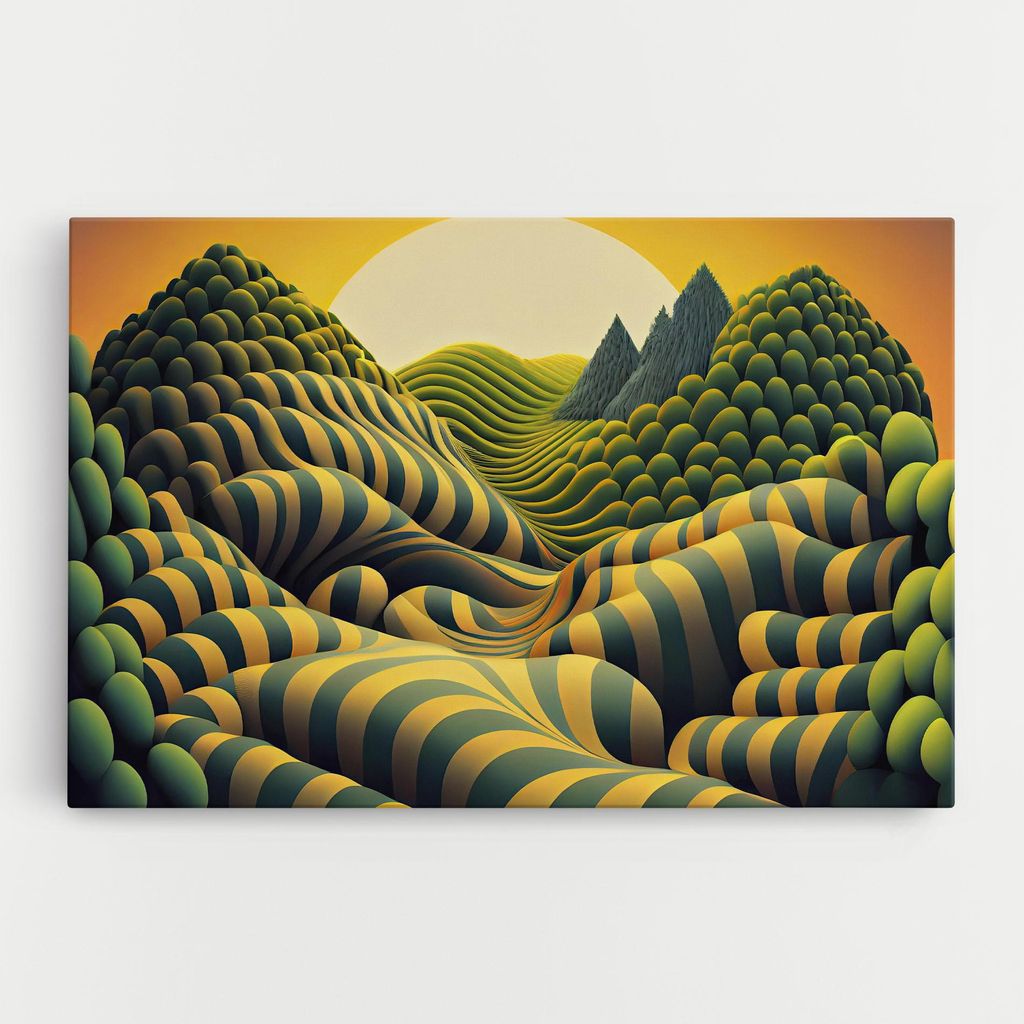 ARTHUB Leinwandbild 80x120 cm, Green Yellow View | Wohnzimmerdekoration, Hängende Bilder, Wanddekoration, Heimdekoration, Abstrakte, Optische T...