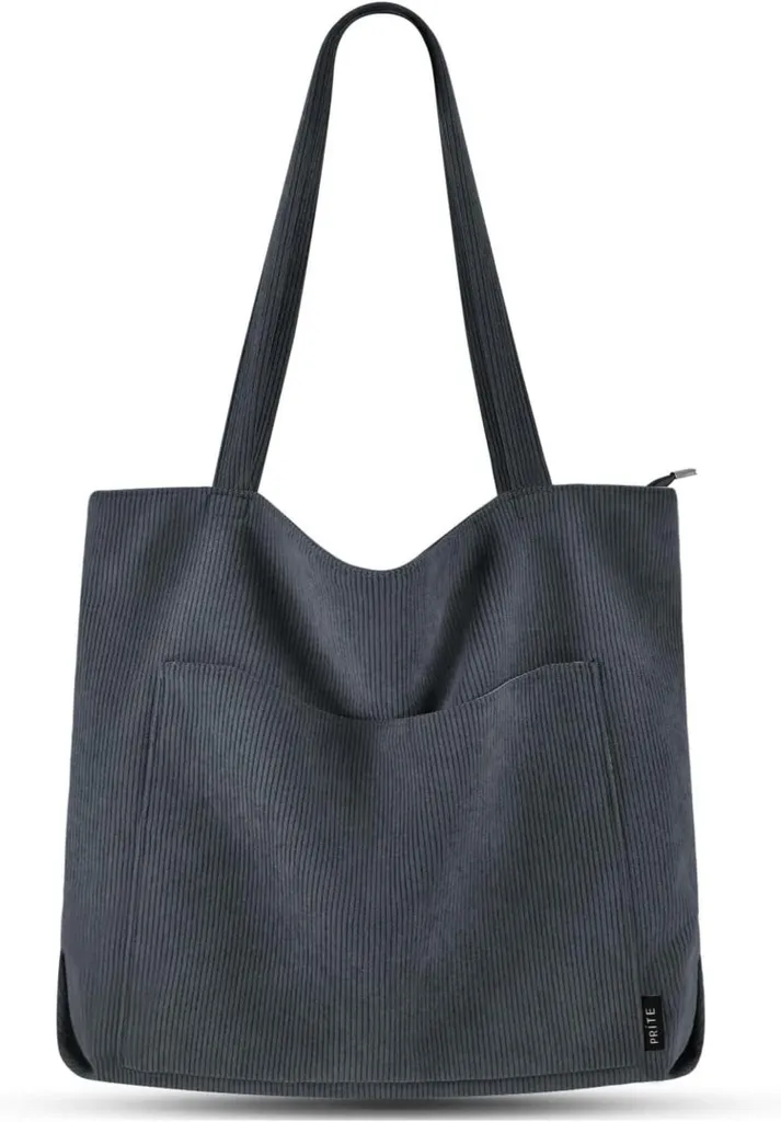 Sac Cabas Femme Gris Anthracite - Grand Shopper Bandoulière avec Pochon