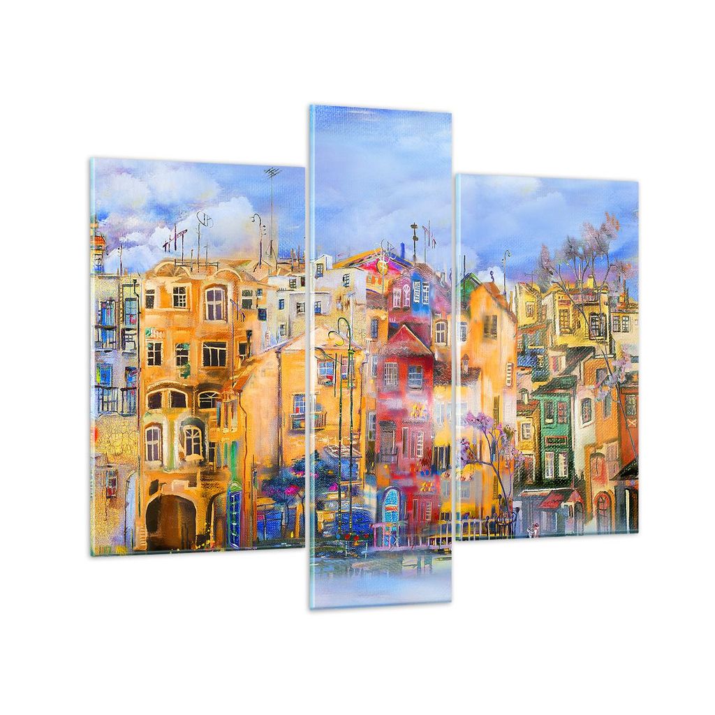 Bilder auf glas - Altstadt Mietshaus - 95x80cm - Glasbilder - Wandbilder - Kunstdruck - zum Aufhängen bereit - Wanddekoration aus Glas - Glas Bild...