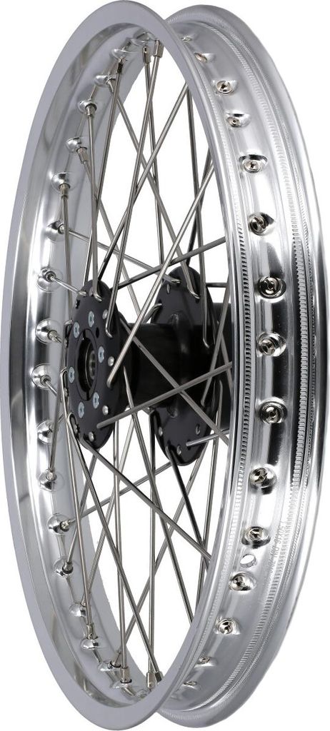 Speichenrad 1,5 x 16" für Scheibenbremse, Nabe Schwarz, Alufelge poliert, eloxiert, Edelstahlspeichen - Simson S53