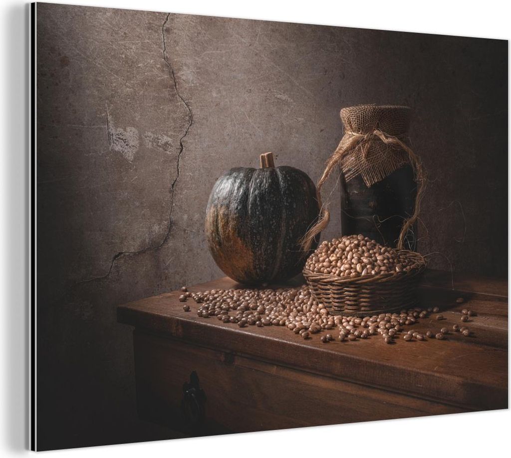 MuchoWow Wanddekoration Metall Metallbild Wandkunst 120x80 cm Stilleben - Kürbis - Dunkel - Rustikal MuchoWow Aluminium Gemälde - Alu Bild
