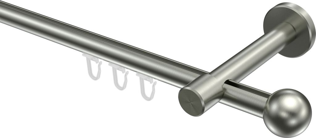 Interdeco Innenlaufstange / Gardinenstange mit Innenlauf Edelstahl-Optik, Typ Sinux Puros (Kugel), 16 mm Ø 1-läufig, 200 cm