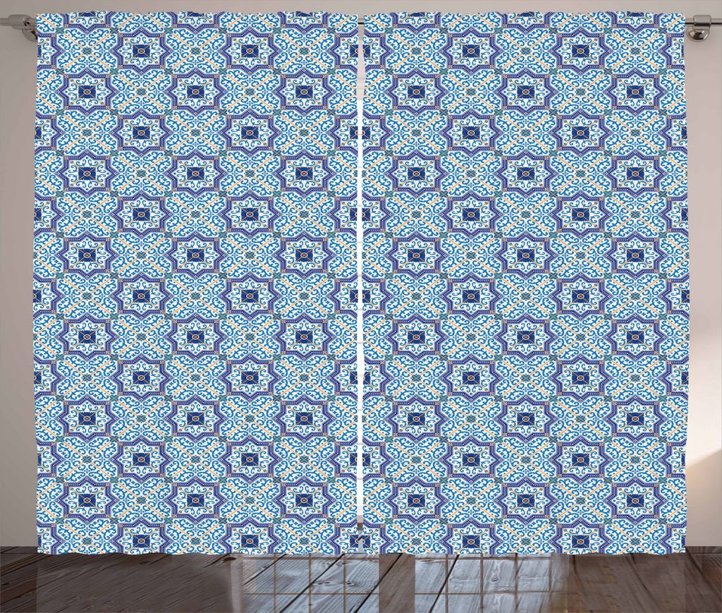 ABAKUHAUS Orientalisch Rustikaler Gardine, Diagonal Klassische Linien, Schlafzimmer Kräuselband Vorhang mit Schlaufen und Haken, 280 x 175 cm, Bla...