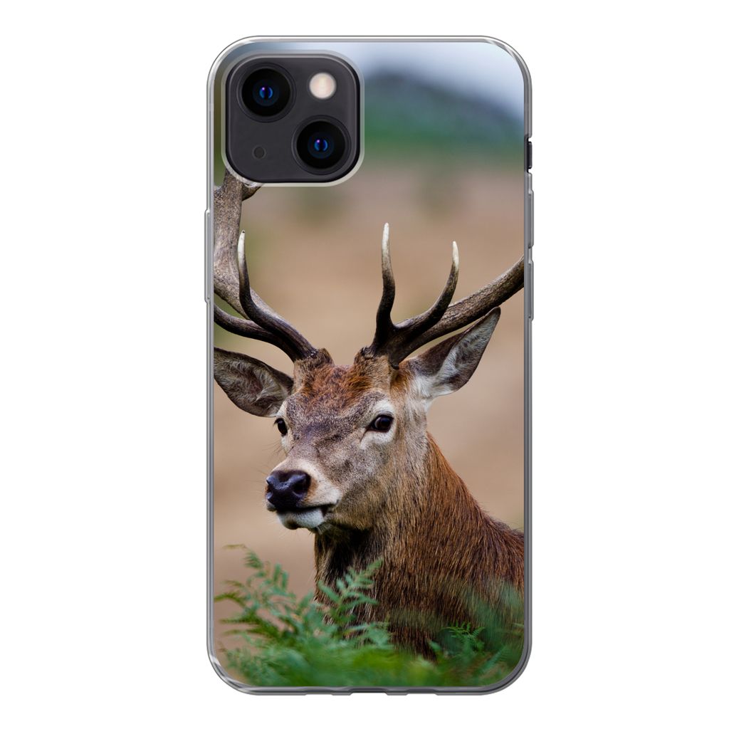 MuchoWow Handyhülle Schutzhülle Hülle für iPhone 13 mini Hirsche - Farne - Natur Silikon Softcase Handy Hülle - Softcase