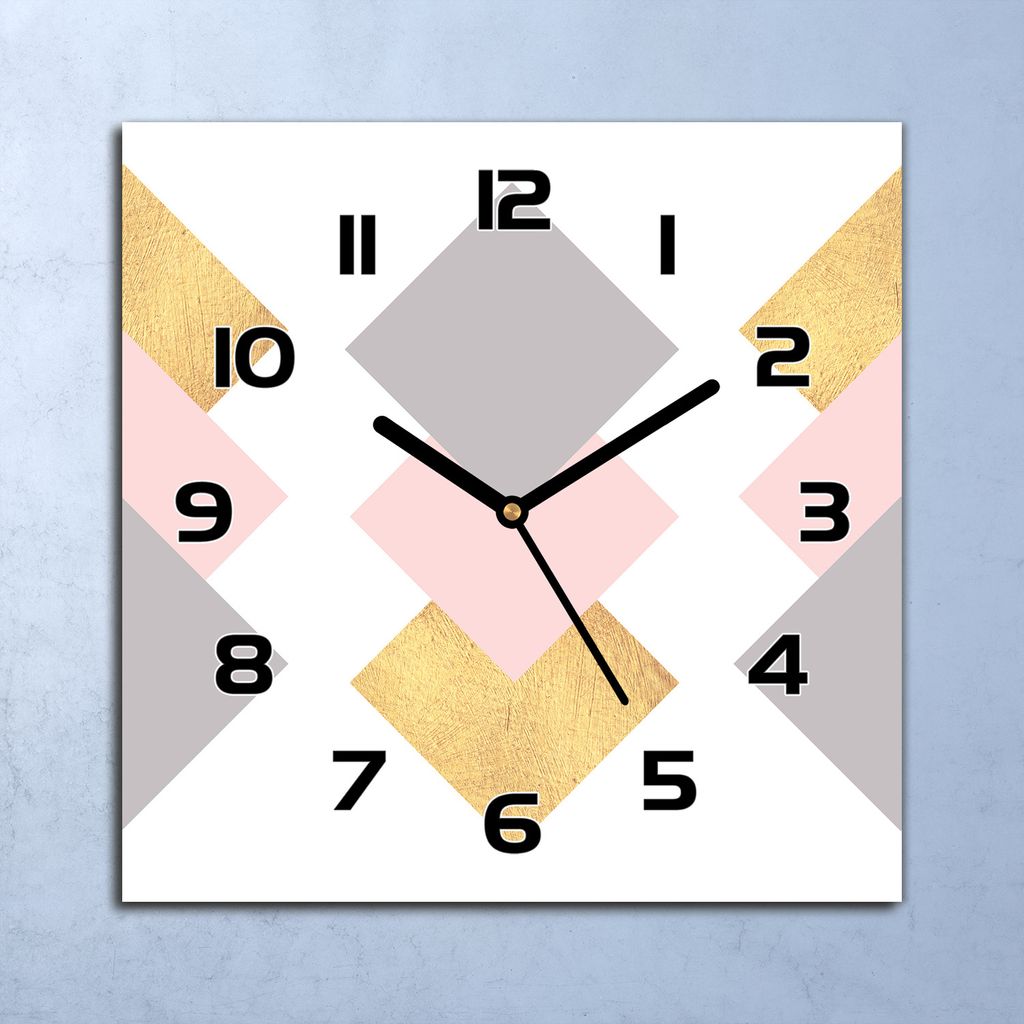 Wanduhr Echt-Glas-Küchenuhr Goldene rosa und lila Felder 30x30 Deko Bilder