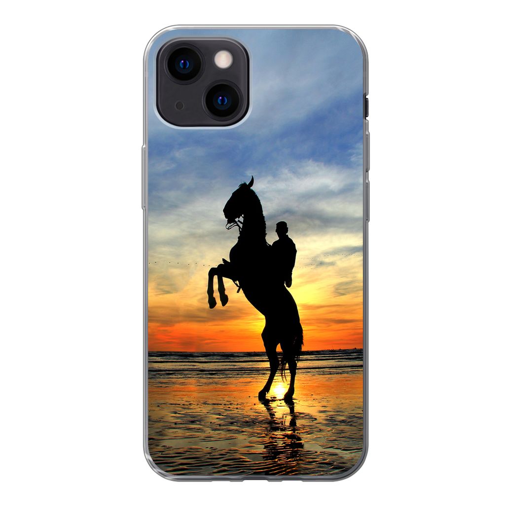 MuchoWow Handyhülle Schutzhülle Hülle für iPhone 13 mini Pferd - Himmel - Schatten Silikon Softcase Handy Hülle - Softcase