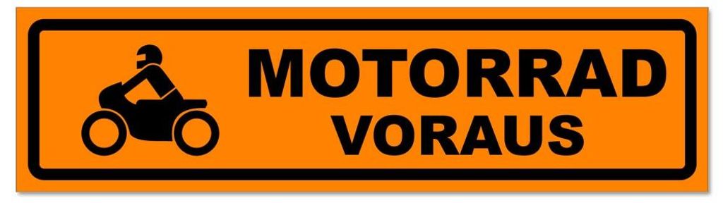Kiwistar - Autoaufkleber - Orange - Schwarz - 30 x 8 cm - Motorrad voraus Motiv 2 invertiert - Hinweis Aufkleber Sticker für Auto, Kfz, Fahrrad, P...