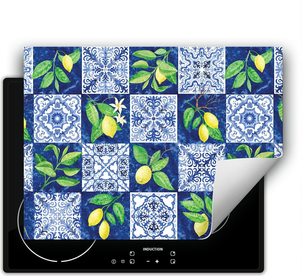 DarHaus Herdabdeckplatte 70x52 cm Anti Rutsch Matte Aufrollbar, blau - Mosaik