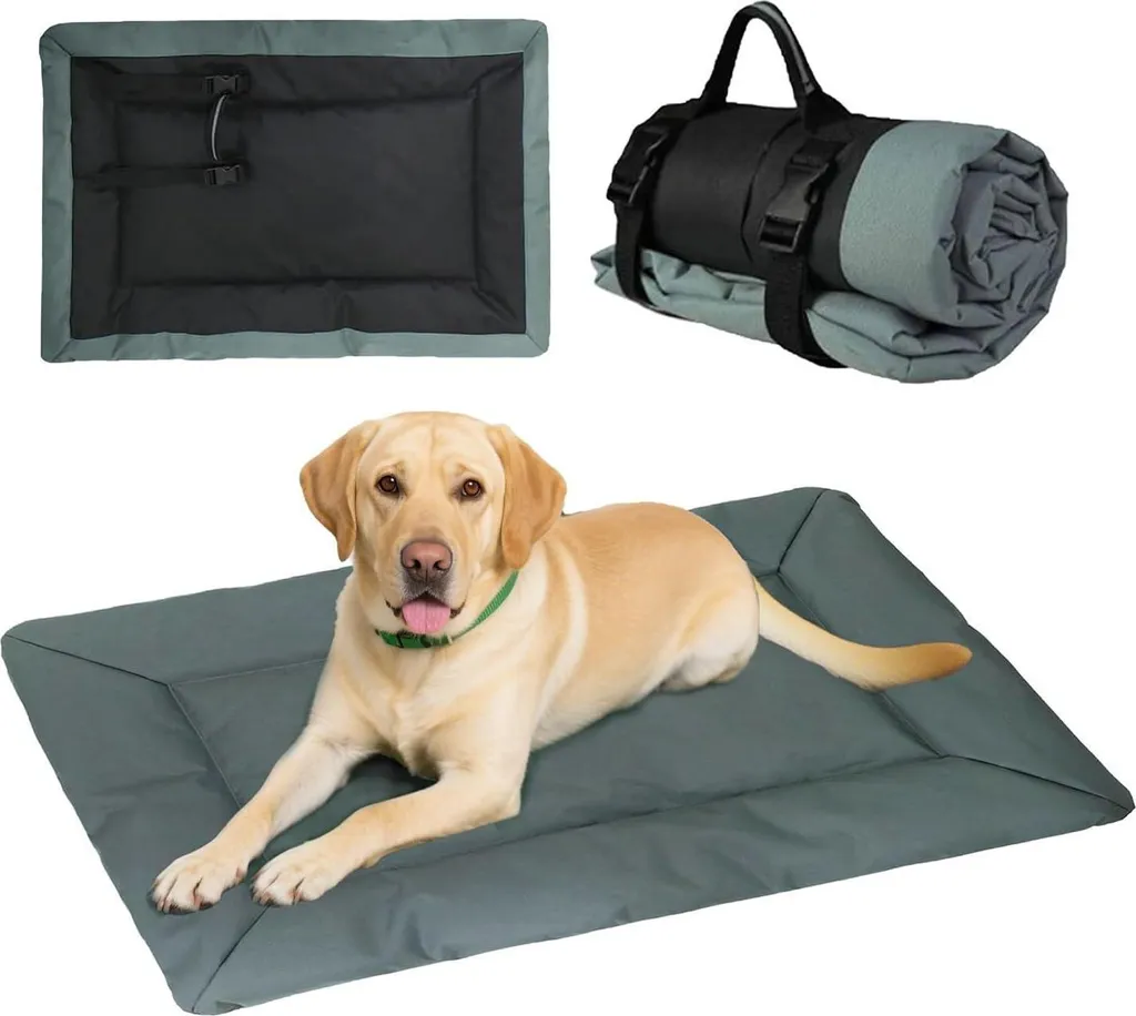 Lit pour chien de voyage imperméable et tapis orthopédique gris 90cm