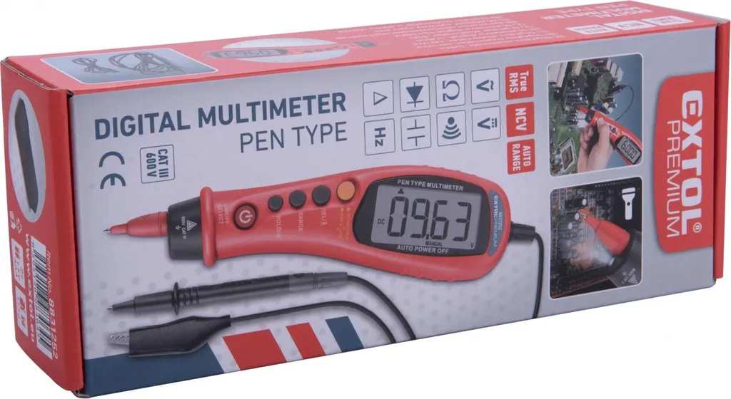 Multimètre Numérique de Poche True RMS Extol pour Mesures Électriques - 8