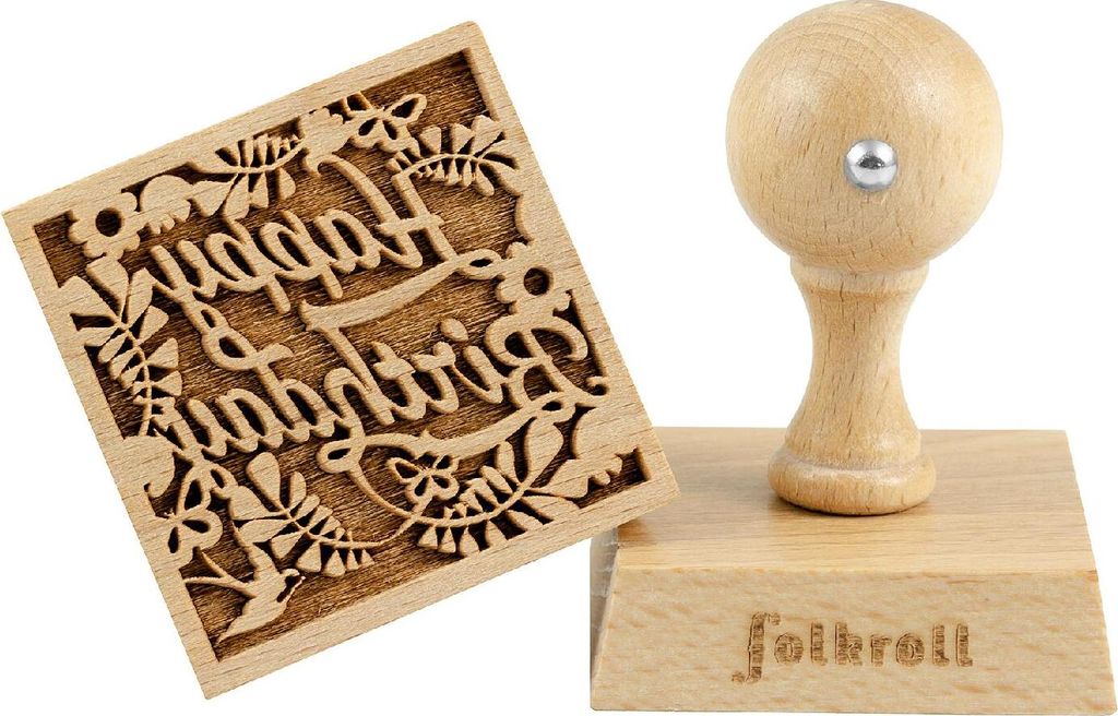 Folkroll Keksstempel Happy Birthday, 55x55 mm, Cookiestempel, Backstempel, Keks, Stempel, Motiv, Buchenholz, 334850