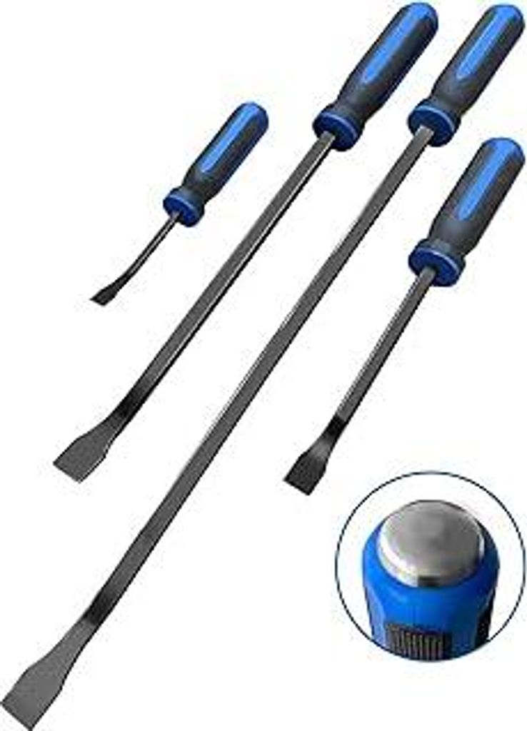 ROTATION 4 tlg Stemmhebel-Satz mit Kunststoff-Softgriff und Metall-Schlagköpfen, Brecheisen, Brechstange, Hebeleisen, Montierhebel | Blau