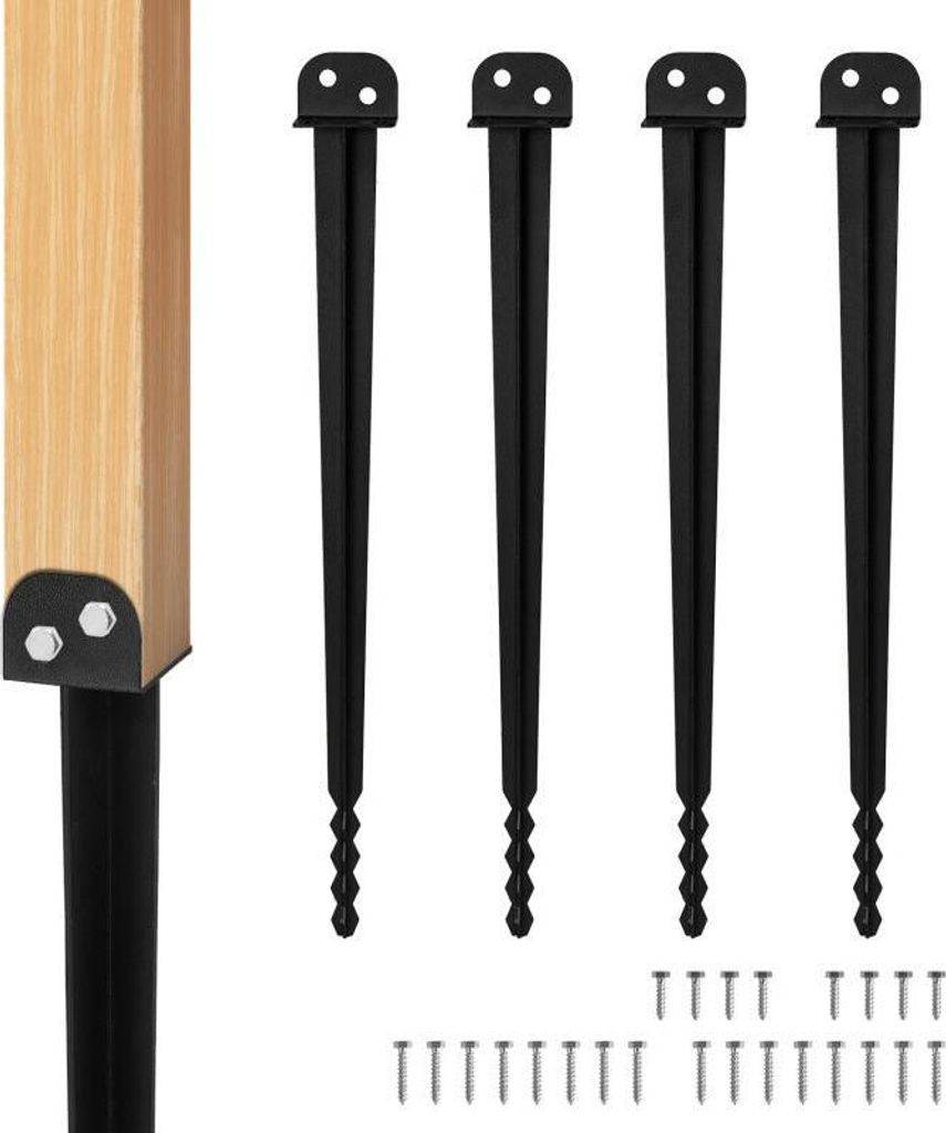 Faziango 4er Set Pfostenträger 500mm Einschlaghülse L-Form Zaunpfostenträger für Holzpfosten Schwarz