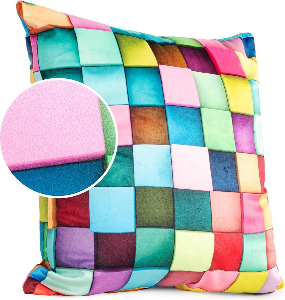 Dekokissen 50x50cm mit Motiv Pixel bunt ohne Füllung Kissehülle mit Reißverschluss Velours