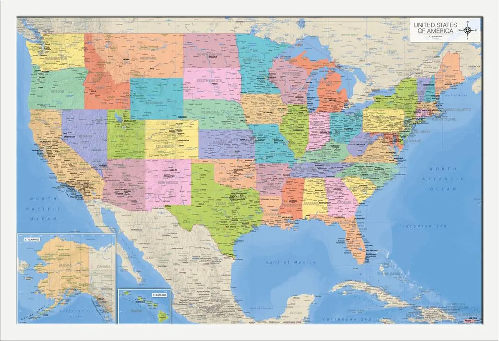Carte des USA prête à poser avec cadre Shinsuke protecteur incassable