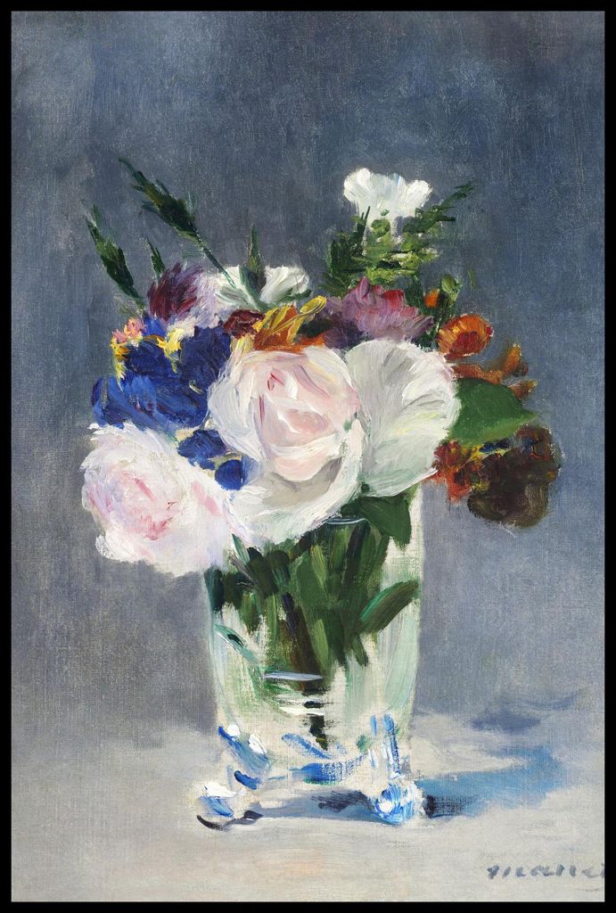 Plakat 61x91,5cm Blumen in einer Kristallvase, Edouard Manet für das Wohnzimmer