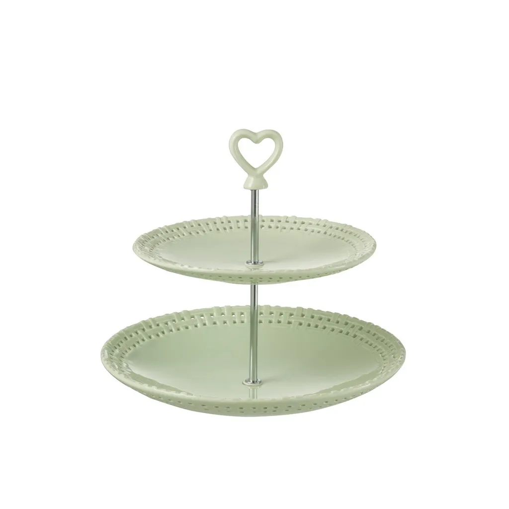J-Line Assiette 2 couches en Céramique Vert - Présentoir de Table Chic