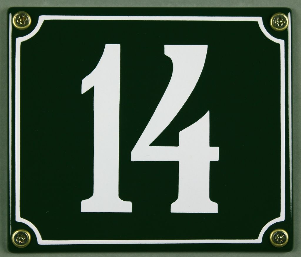 Hausnummernschild 14 grün 12x14 cm  Schild Emaille Produktbild 