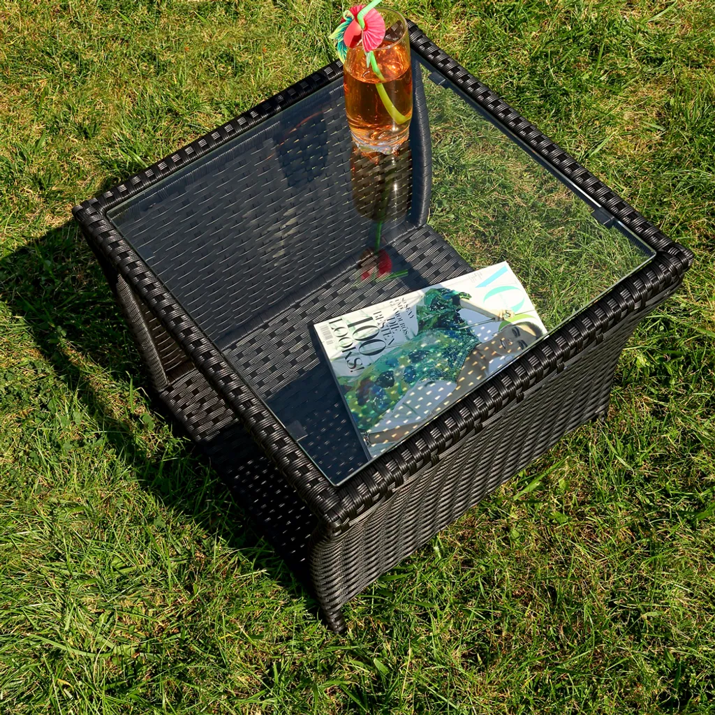 Ensemble Repas Extérieur pour Balcon : Salon 2 Fauteuils Poly Rotin Noir - 5