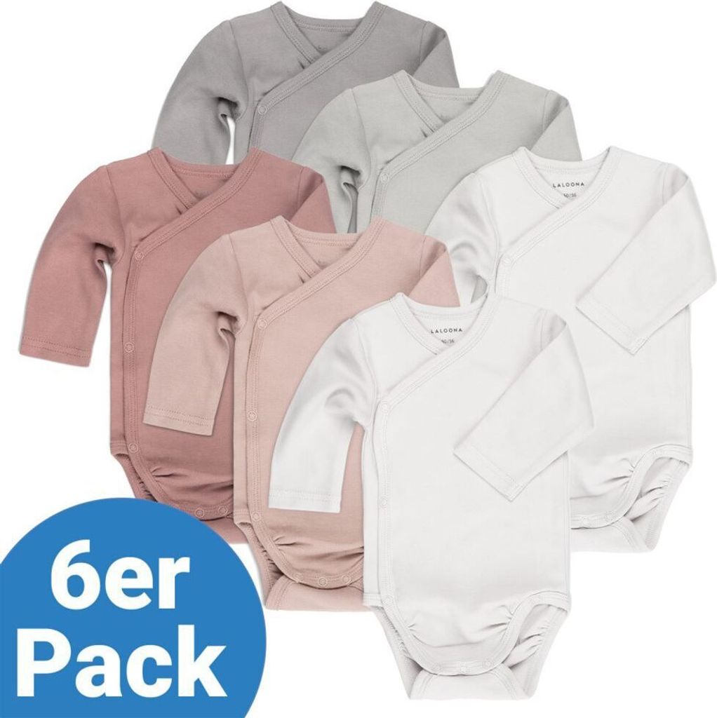 LaLoona Wickelbody Langarm 6er Pack - Beere Grau
