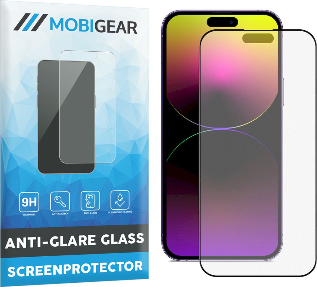 Mobigear Premium iPhone 14 Pro Max Panzerglas Gehärtetes Glas Displayschutz Anti-Glare - Hüllenfreundlich - Schwarz