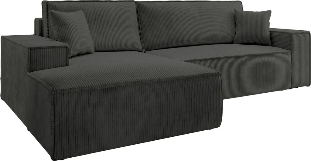 Selsey Farese - Ecksofa mit Schlaffunktion, Cordbezug, dunkelgrau, linksseitig