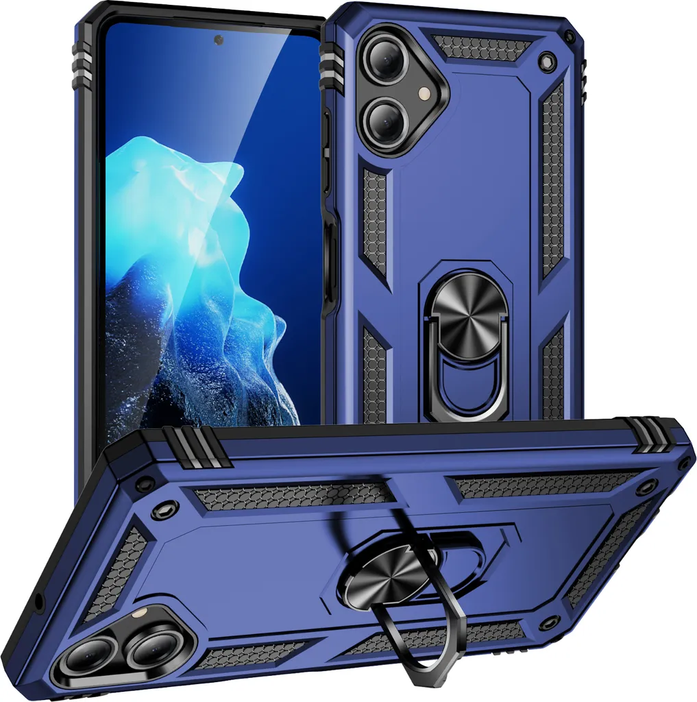 Custodia per Samsung Galaxy A06 a doppio strato robusta, protezione militare con supporto ad anello e supporto Blu