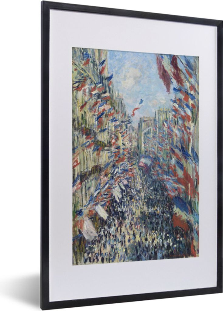 MuchoWow Gerahmtes Poster Die Rue Montorgueil in Paris - Gemälde von Claude Monet 40x60 cm - Poster mit Schwarzem Bilderrahmen Wandposter Rahmen...