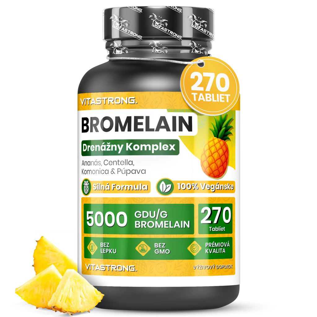 Vitastrong Bromelain Forte 5000 GDU – Vegane, Glutenfreie, Premium Bromelain Tabletten mit Centella Asiatica, Löwenzahn und Melilotus – 270 Ta...