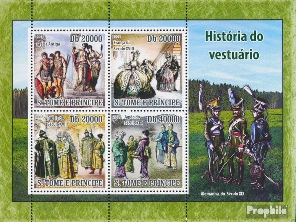 Briefmarken Sao Tome e Principe 2008 Mi 3655-3658 Kleinbogen (kompl. Ausgabe) postfrisch Geschichte der Kostüme