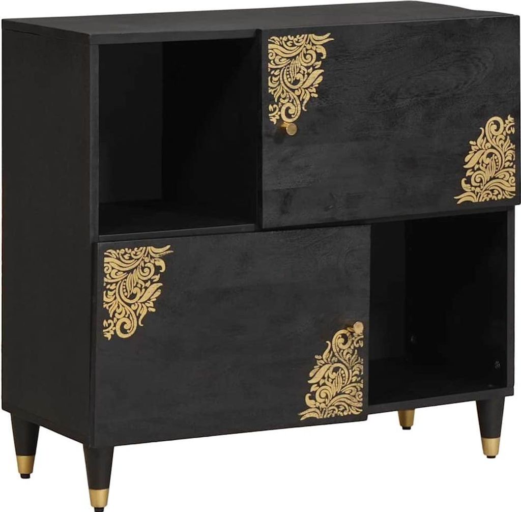 Sideboard mit Regal Schwarz 80 x 33 x 75 cm Massivholz Mango