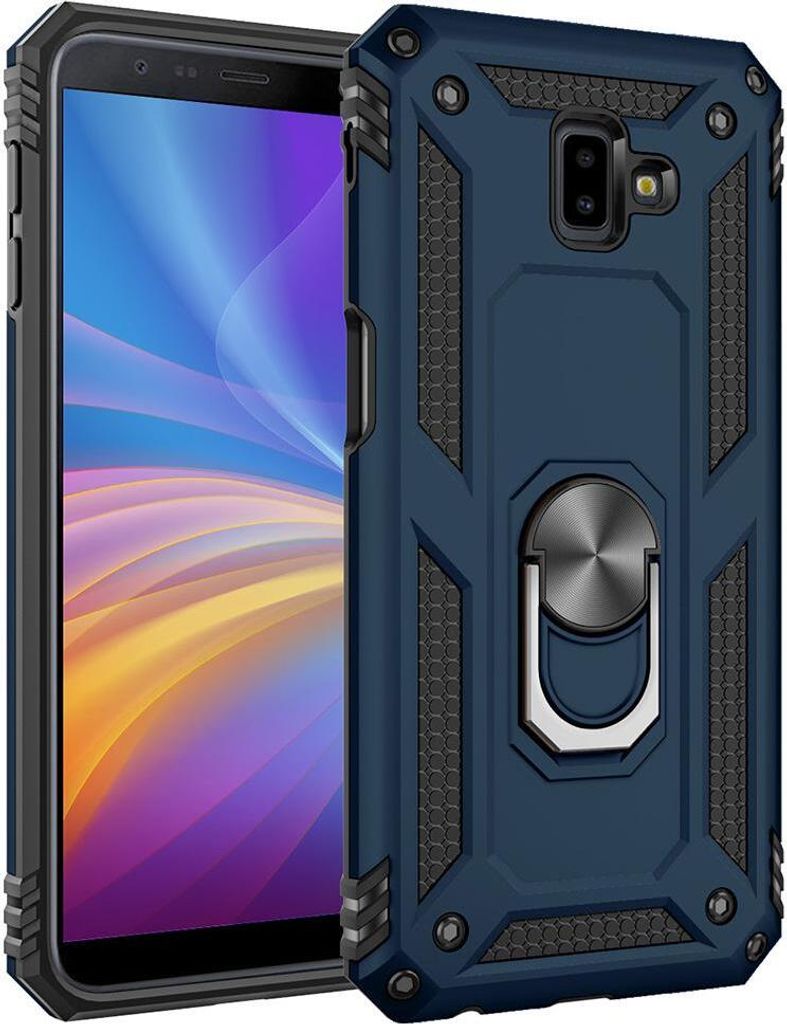 LaimTop Galaxy J6 Plus Hülle, Hybrid Robuste Rüstung Drehbarer Ring Halter Ständer Dual Layer Hard PC + TPU Stoßfest Schutzhülle für Samsung ...