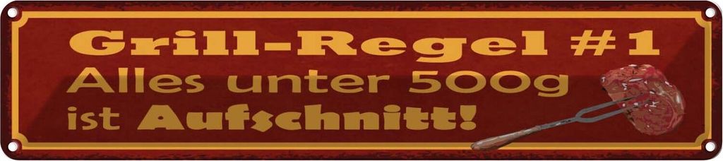 vianmo Blechschild 10x46 cm Grill Regel alles unter 500g ist Essen Trinken