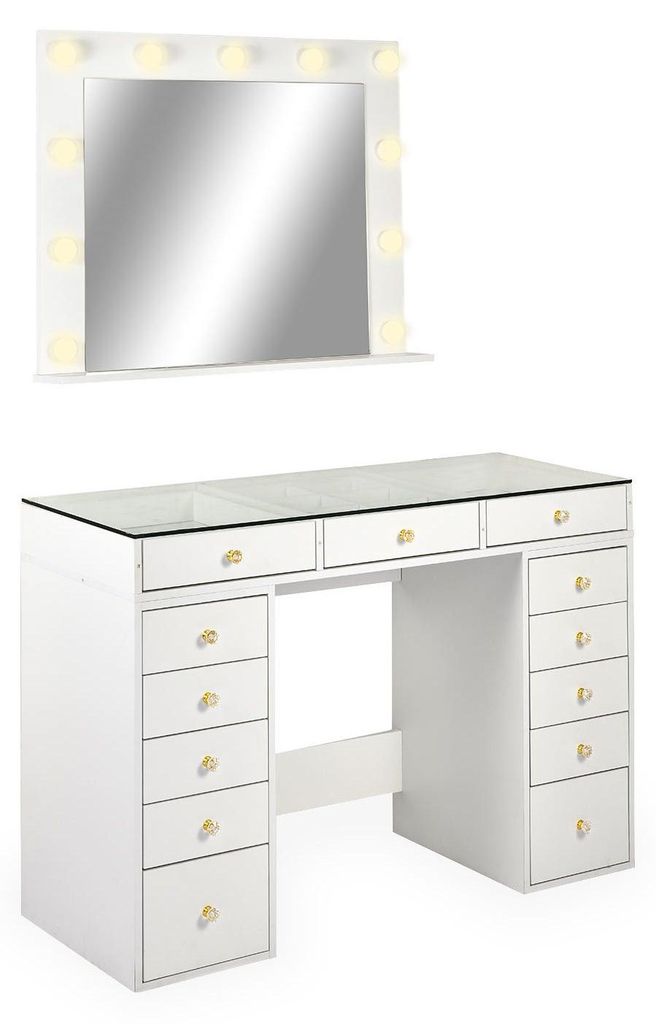 MENZZO Coiffeuse moderne 13 tiroirs avec miroir lumineux et Image du produit 
