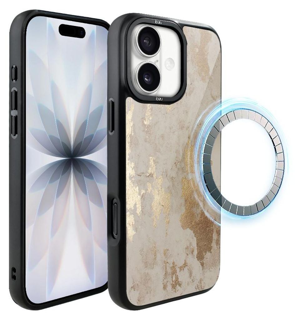 Schutzhülle für das iPhone 17, MagSafe-kompatibel, mattschwarze Seiten, Goldmarmor