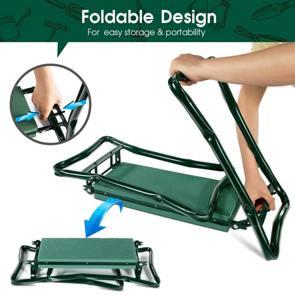 Tabouret de jardin pliable multifonction avec rembourrage pour genoux
